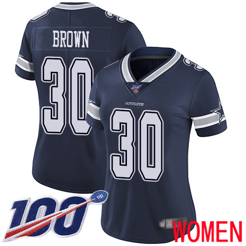 Women Dallas Cowboys Limited Navy Blue Anthony Brown Home 30 100th Season Vapor Untouchable NFL Jersey